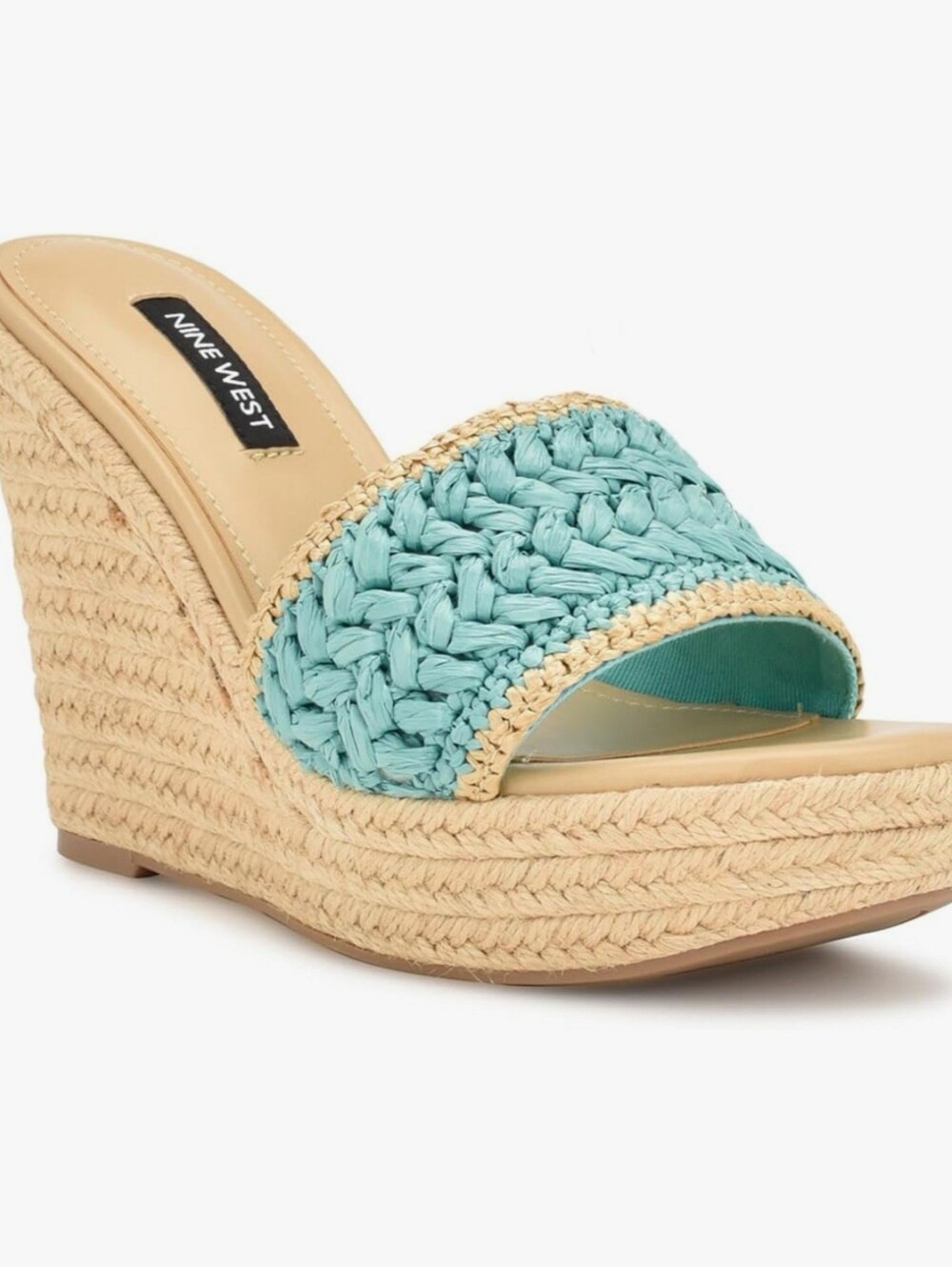 Nine West Holand Teal Crochet Espadrille Wedge Sandals Size 6.5